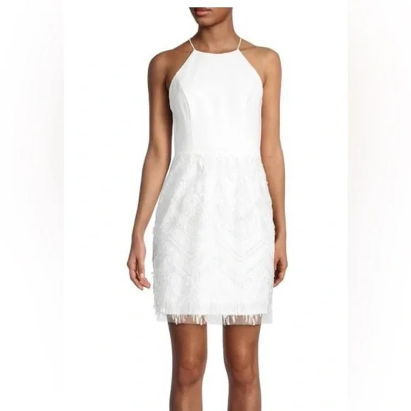 aidan mattox fringe cocktail dress Aidan by Aidan Mattox Womens Lace Halter Cocktail Dress Ivory 4